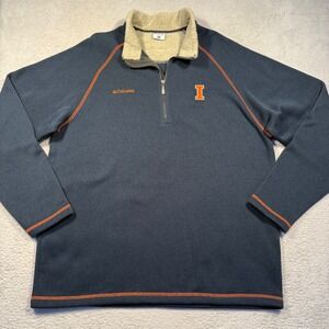 Columbia Illinois Fighting Illini Quarter Zip Sweater Pullover Men's XL Navy